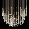 Sparkling Crystal Chandelier with Transparent Hanging Droplets and Bright Lights 3d model