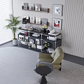 Modern Bookcase With Books Decorative Items Framed Artworks And Potted Plant