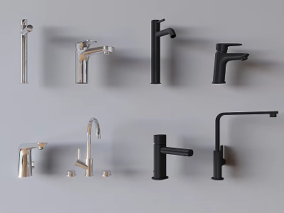 Various Modern Faucet Designs In Chrome And Black Finishes For Kitchen And Bathroom 3d model
