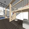 Kids Room Interior Design With Wooden Bunk Bed Stairs Swing And Rock Climbing Wall