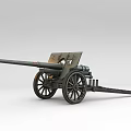 Vintage Military Weapon Old Cannon With Metal Wheels Long Barrel And Wooden Carriage