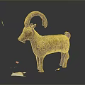 Intricately Carved Golden Goat Sculpture with Detailed Standing Figure and Artistic Design