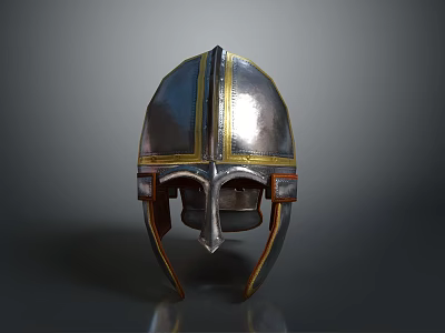 Ancient Warrior Armor Helmet With Silver Metal And Golden Accent Details 3d model