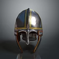 Ancient Warrior Armor Helmet With Silver Metal And Golden Accent Details