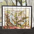 Stained Glass Floral Pattern Decorative Ornament Set With Black Frame For Indoor Decoration