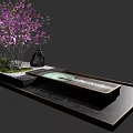 Garden Landscape Design With Purple Flowering Tree Black Stone And Water Feature