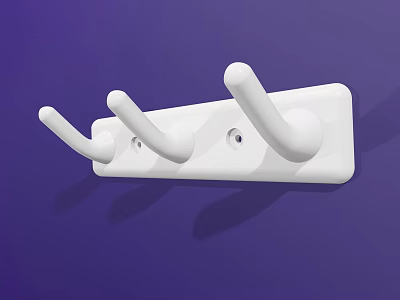 White Wall Mounted Coat Hook With Three Hooks For Home And Office Use 3d model
