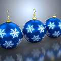 Three Blue Snowflake Ornaments With Gold Hooks For Christmas Decoration