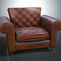 Brown Single Leather Sofa with Tufted Diamond Pattern and Rounded Armrests Classic Design 3d model
