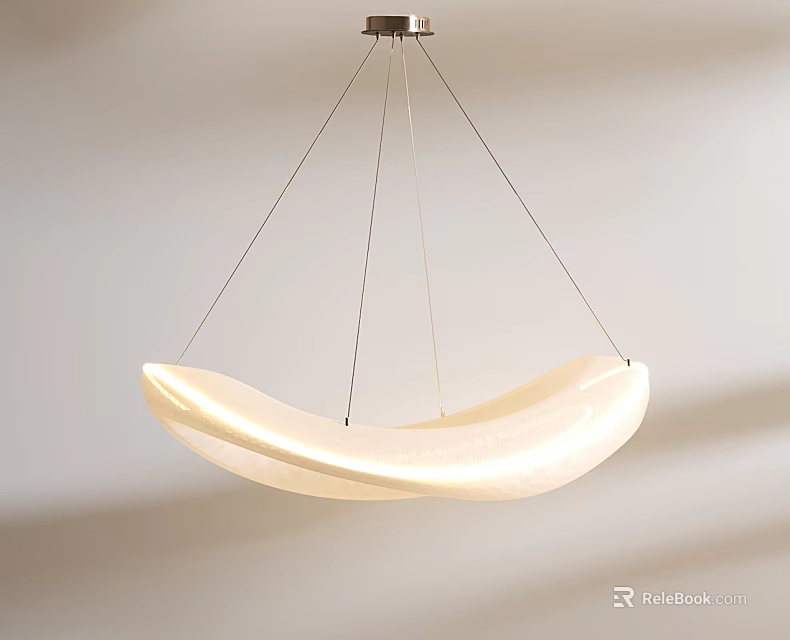 Modern Curved Pendant Light with Soft Glowing White Shade and Sleek Suspended Cable Design 3d model 