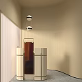 Sleek Modern Reception Desk With Double Pendant Lights And Beige Wall