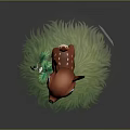 Cute Brown Fawn 3D Model Standing On Green Grass With Small Flower