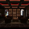 Cigar Bar Lounge Interior With Dark Decor Red Walls Elegant Statue And Patterned Floor 3d model