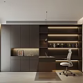 Modern Study Room Interior With Dark Cabinets Bookshelves Desk And Office Chair