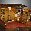 Cartoon Wooden Store Scene With Double Doors Barrels Shelves And Red Checkered Carpet