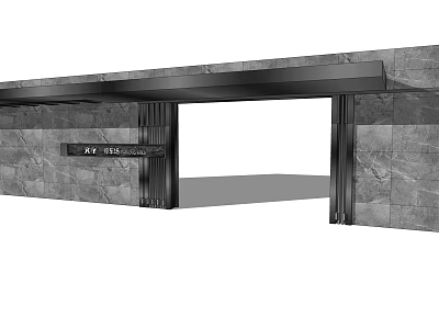 Modern Entrance Gate With Gray Marble Wall And Black Metal Frame Featuring XI GRANDING Sign 3d model