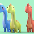 Cute Colorful Dinosaur Toy Figures In Blue Yellow Red On Light Green Background