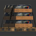 Stacked Wooden Crates With Cans On Wooden Pallet Covered In Plastic