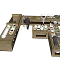 Buffet Setup With Multiple Food Stations People And Various Dishes 3d model