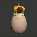 Red And Gold Crown With Purple Gemstone And White Band On Pink Egg Shaped Base
