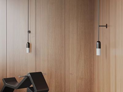 Modern Wall Lamps On Wooden Wall With Black Metal Brackets And White Shades 3d model