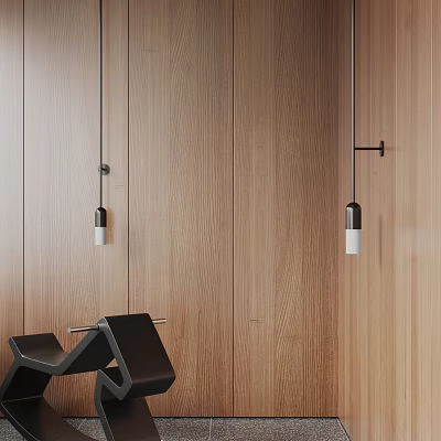 Modern Wall Lamps On Wooden Wall With Black Metal Brackets And White Shades 3d model