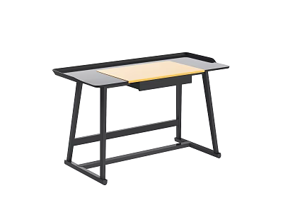 Modern Home Office Desk With Black Metal Frame And Wooden Tray 3d model