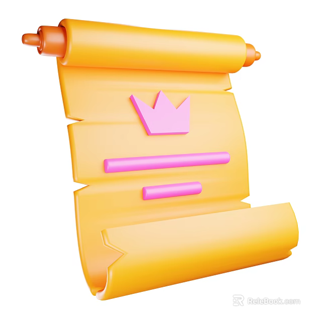 Yellow Decorative Scroll With Pink Crown And Two Pink Lines As Household Item 3d model 