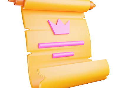 Yellow Decorative Scroll With Pink Crown And Two Pink Lines As Household Item 3d model