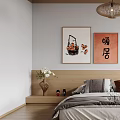 Japanese Style Bedroom Interior With Tatami Bed Wooden Floor And Decorative Paintings
