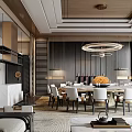 Luxury Private Dining Room Interior With Round Marble Table Pendant Lights And White Chairs
