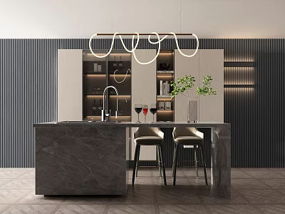 Modern Bar Chair Combination Western Kitchen Bar Cabinet Chandelier 3d model
