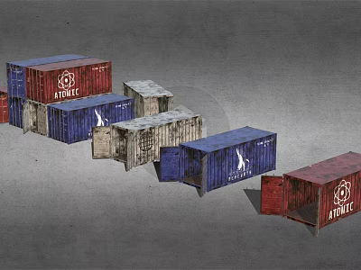 Red And Blue Atlantic Shipping Containers With Various Sizes And Stacked Arrangement 3d model