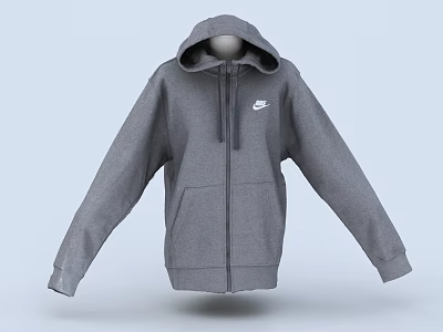 Gray Hooded Sweatshirt With Zipper Closure Nike Logo Front Pocket Casual Style 3d model