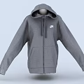 Gray Hooded Sweatshirt With Zipper Closure Nike Logo Front Pocket Casual Style