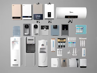 Various Household Electrical Appliances Including Water Heaters Dispensers And Different Styles For Daily Use 3d model