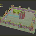 Medieval Castle Architecture With Fortified Walls Stone Towers And Green Courtyard