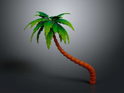Playful Cartoon Scene With Curved Palm Tree Orange Spiral Trunk And Vibrant Green Leaves 3d model