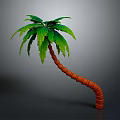 Playful Cartoon Scene With Curved Palm Tree Orange Spiral Trunk And Vibrant Green Leaves
