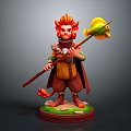 Red Haired Character Holding Wooden Staff With Green Bird Creature On Decorative Base
