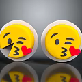 Cute Decorative Ornament Set with Yellow Emoji Winking Face Kissing Expression and Red Heart Accents