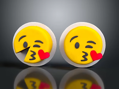 Cute Decorative Ornament Set with Yellow Emoji Winking Face Kissing Expression and Red Heart Accents 3d model