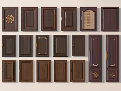 Various Wooden Cabinet Door Designs With Decorative Details And Metal Handles 3d model