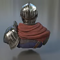 Game Movie Character With Silver Helmet Red Cape And Metal Shoulder Armor