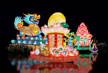 Spring Festival New Year's Day Lantern Colored Internet Red Pin Card National Tide Antique New Year Festival Temple Fair Stall Lantern Fair Meichen 3d model