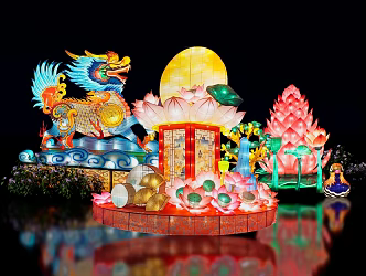 Spring Festival New Year's Day Lantern Colored Internet Red Pin Card National Tide Antique New Year Festival Temple Fair Stall Lantern Fair Meichen 3d model