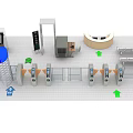 Public Transportation Facility Entrance With Security Gates Turnstiles Information Desk Seating And Directional Signs