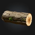 Natural Wooden Log with Textured Surface and Green Grass on Black Background