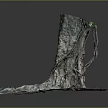 Wooden Tree Stump Decor With Stone Base Vines And Green Plants Roots