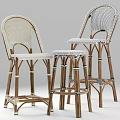 Rattan Bar Stools With Wooden Legs And Cross Straps In Beige And Brown